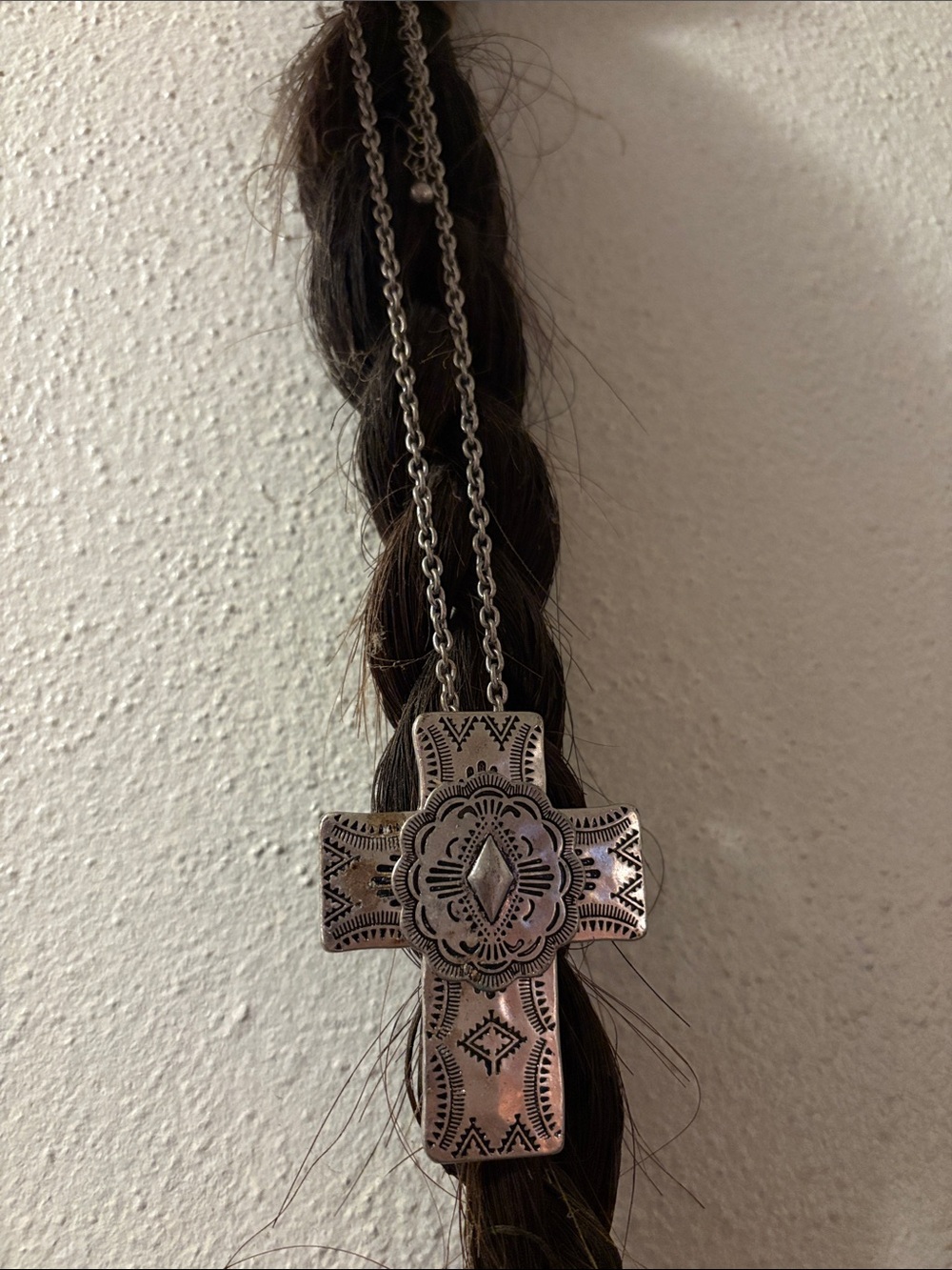 Etched Silver-Tone Cross Pendant Necklace